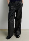 Letho Leather Simple Trousers Black