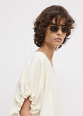 Rouched V-neck Top Off White