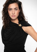 Raza Sleeveless Draped Jersey Top Black