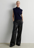 Letho Leather Simple Trousers Black