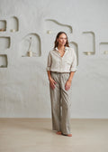 Sabine Linen Stripe Bukse | Natural Stripe