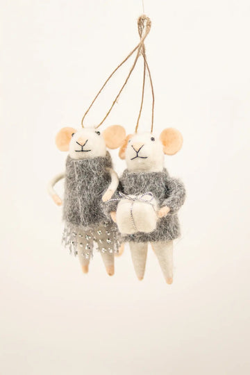 Juletrepynt Hvite og grå ullmus 2 stk