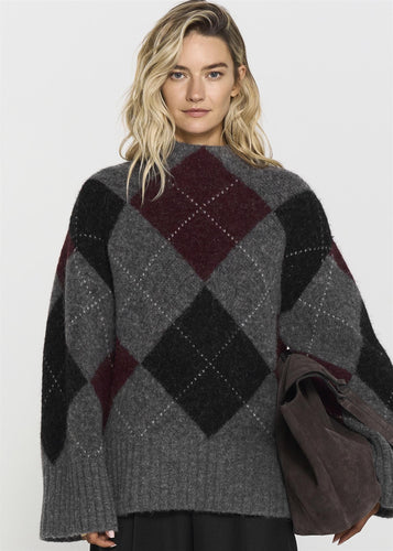 Idalia Argyle Sweater Burgundy