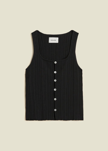 Uneven Rib Knit Singlet Black