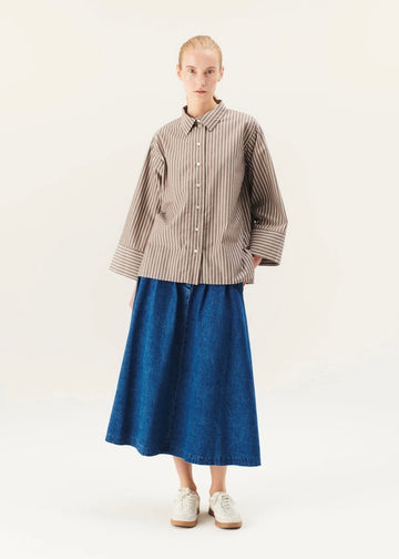 Shina Poplin Shirt Brown Stripe