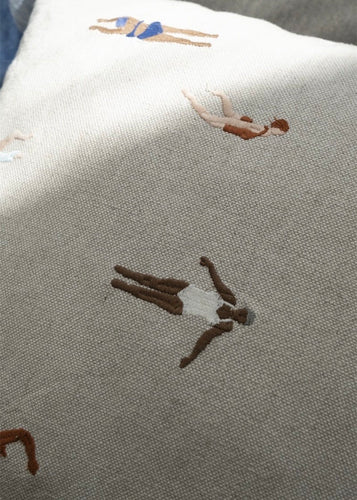 Swimmers Embroidered Cushion Cover