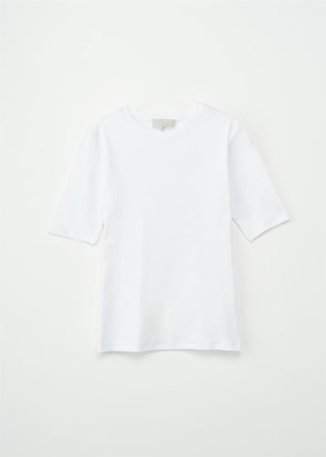 Half Sleeve Roundneck Rib Tee White