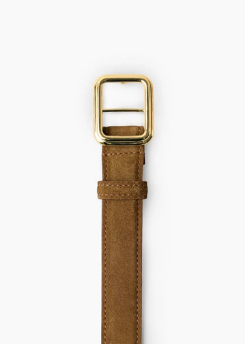 The Georgia Wide Belt Maple Brown Suede & Gold