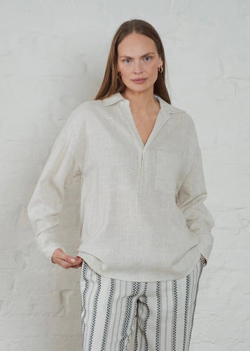Hills Linen Blend Shirt Ecru Melange