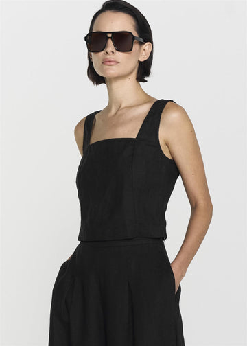 Hedi Linen Top Black