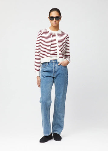 Classic Cotton Cardigan Winetasting Stripe