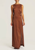 Shiny Sleeveless Dress Brown