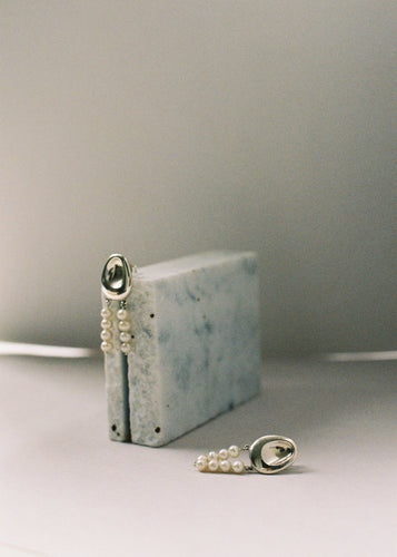 Two Form Earrings, Pearl Rows Silver