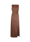 Shiny Sleeveless Dress Brown