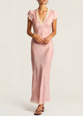 Shiny V-Neck Dress Dusty Pink