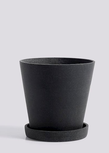 FLOWERPOT WITH SAUCER MEDIUM BLACK
